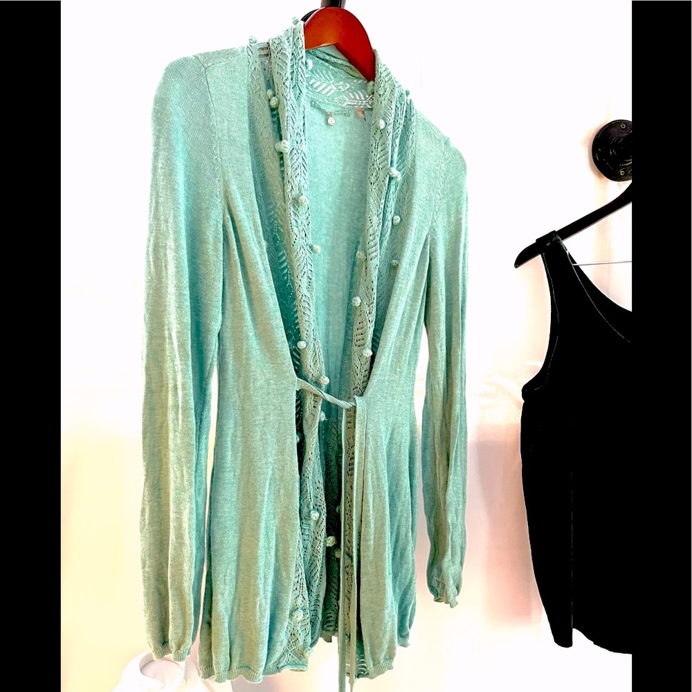 Anthropologie Light Turquoise/Aqua Color Boho Cardigan